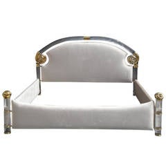 Glamorous Brass and Lucite Queen Bed by Marcello Mioni 2