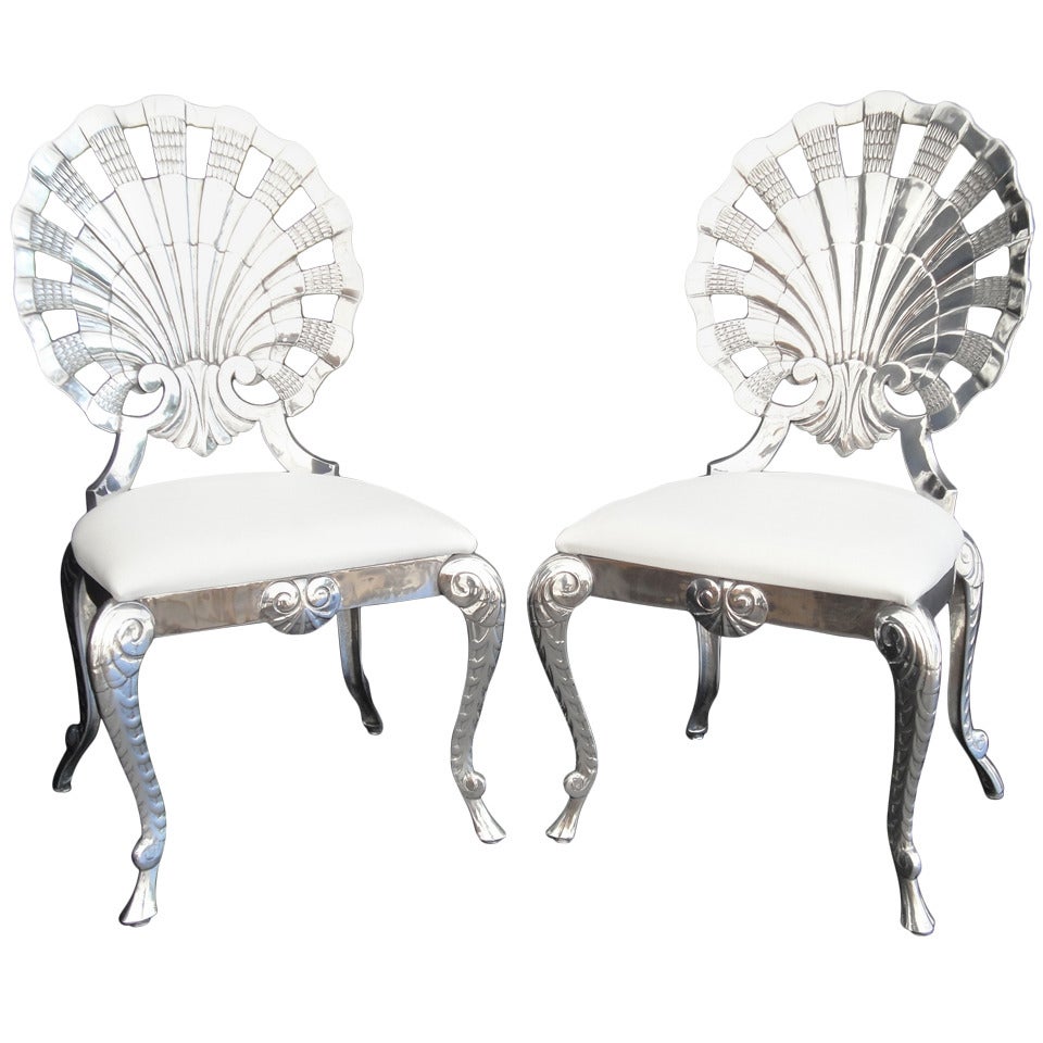 Set of Eight Polished Venetian Grotto Style Aluminum Shell Dining Chairs