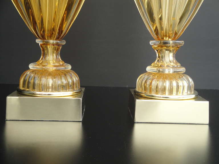Paar goldene Murano-Lampen aus Bernstein von Marbro (Mitte des 20. Jahrhunderts) im Angebot