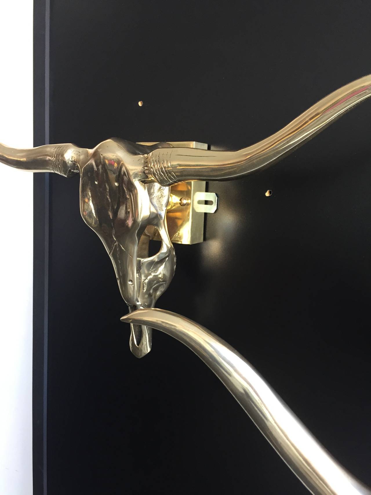 Late 20th Century Collection of Five Polished Brass Longhorn Skulls Mounted as Lamps