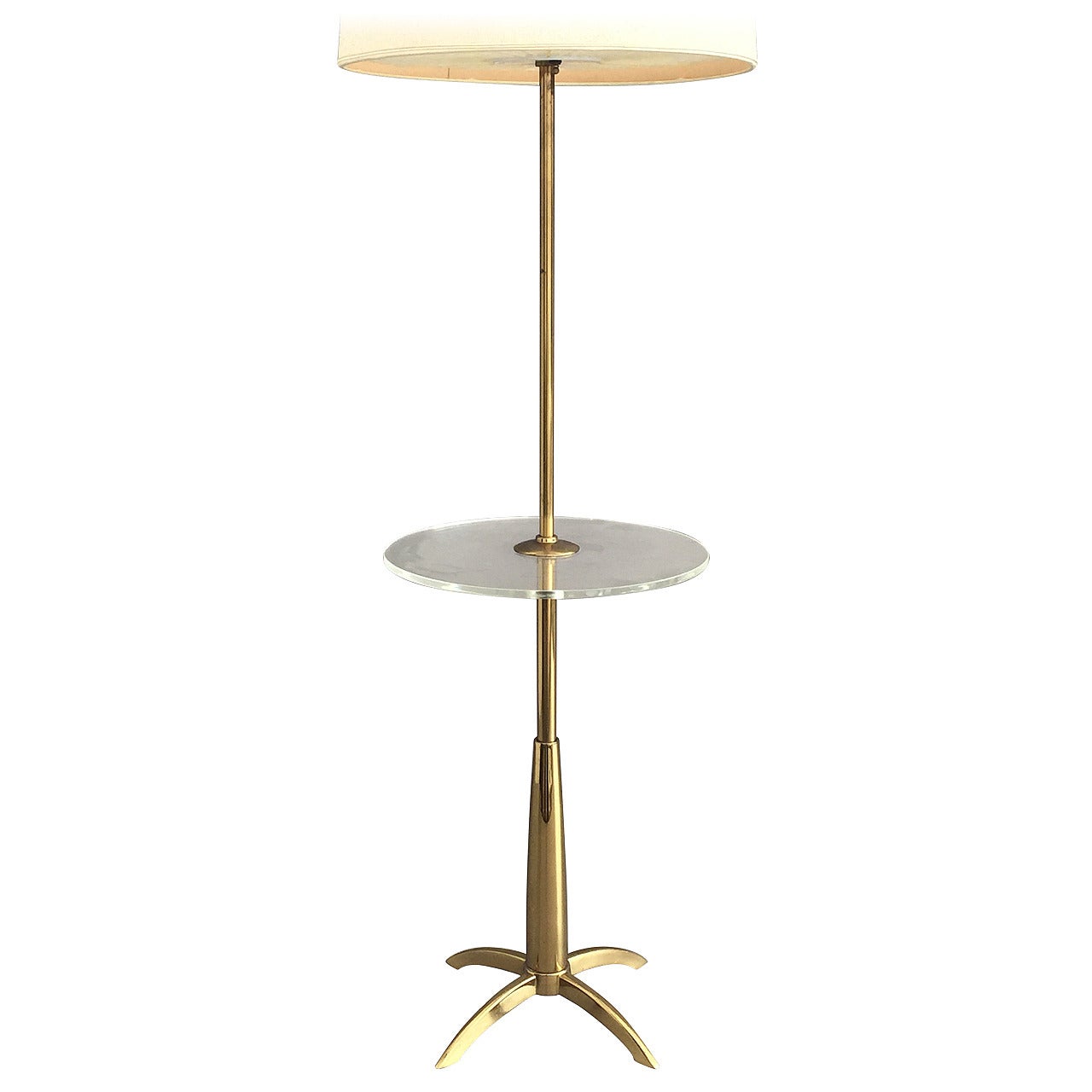 Brass and Acrylic Floor Lamp End Table