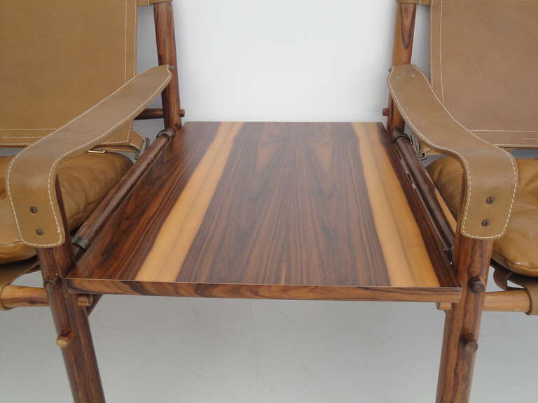 Swedish Arne Norell Rosewood Safari Lounge Chairs with Table