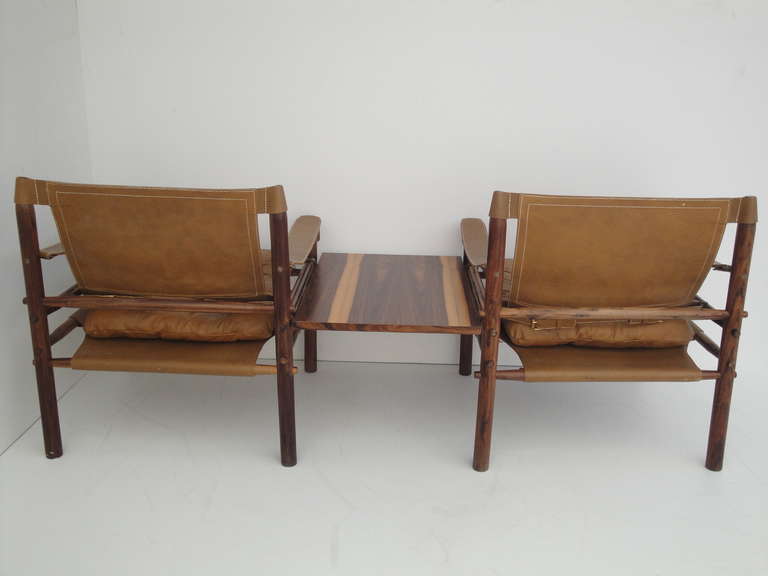 Leather Arne Norell Rosewood Safari Lounge Chairs with Table