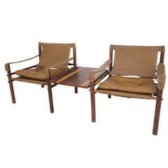 Arne Norell Rosewood Safari Lounge Chairs with Table
