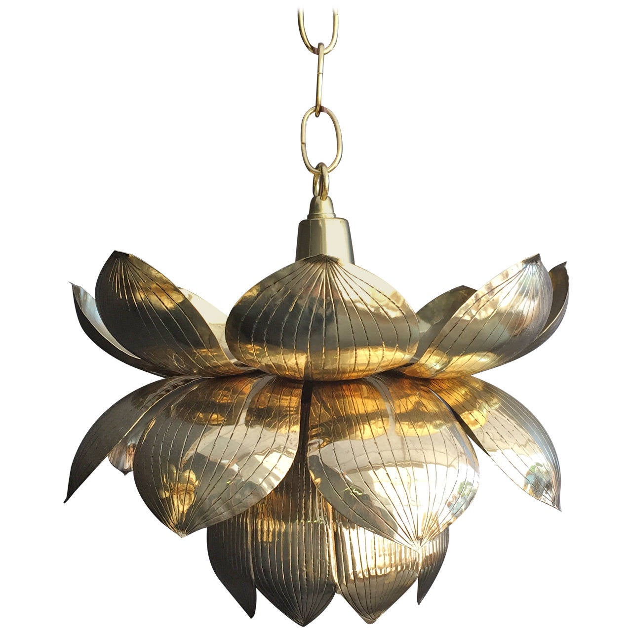 Small Brass Lotus Pendant Light by Feldman at 1stDibs