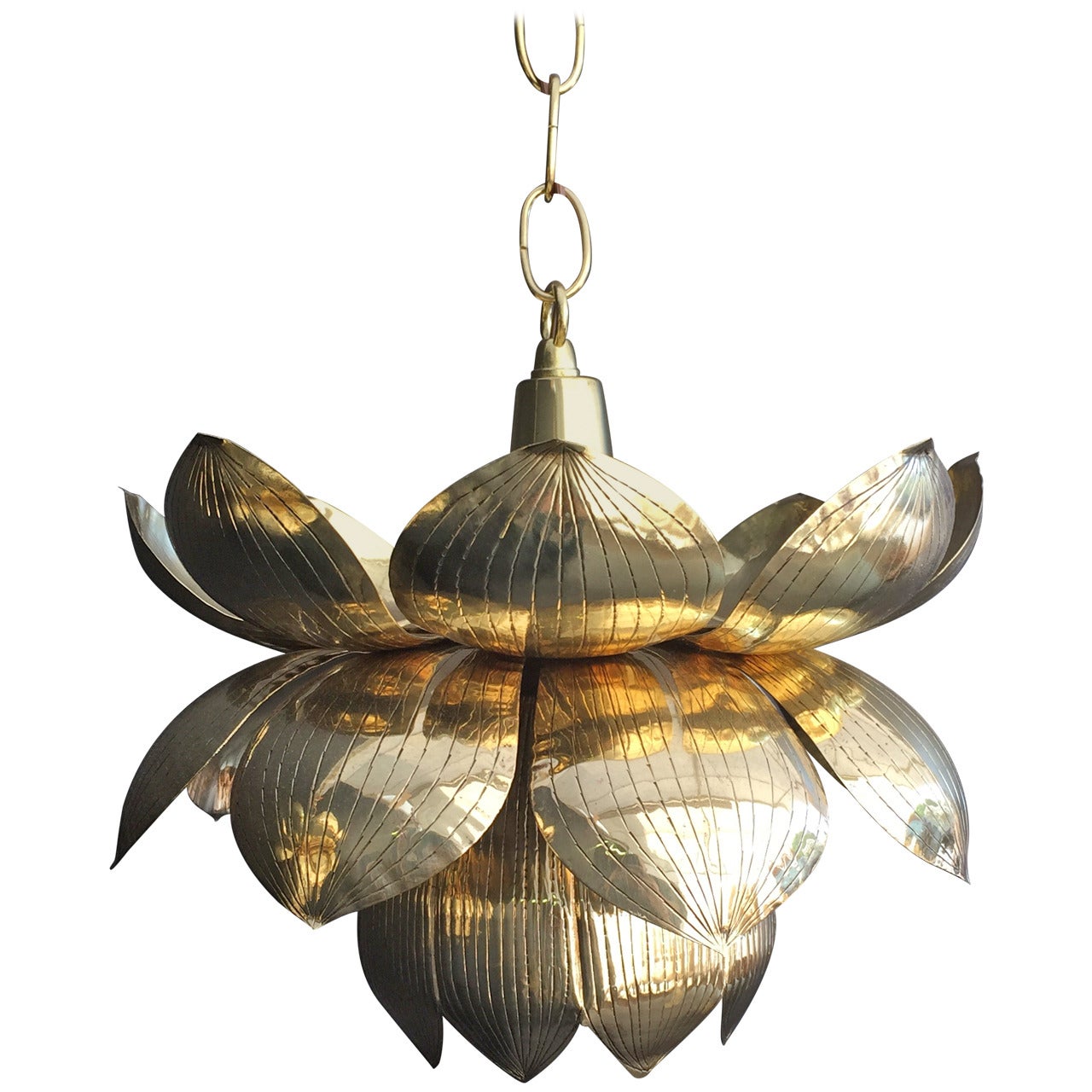 Small Brass Lotus Pendant Light by Feldman