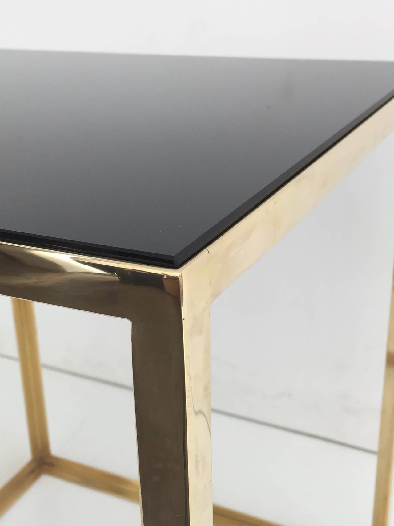 Pair of Brass and Black Glass Cube Tables 1