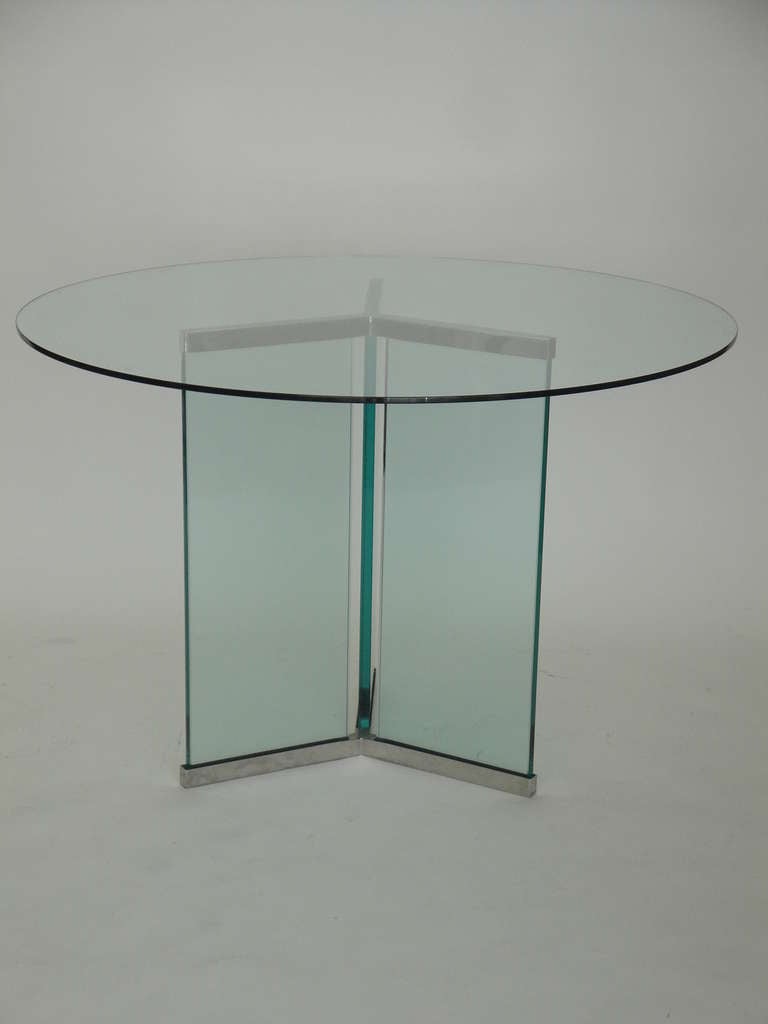 Leon Rosen for Pace Collection Glass and Chrome Dining Table 1