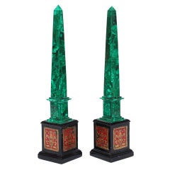 Pair of Malachite Obelisks on Beautiful Vintage Stand