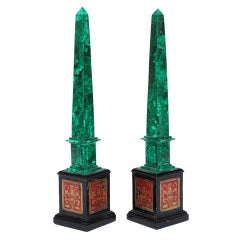 Pair of Malachite Obelisks on Beautiful Vintage Stand 5