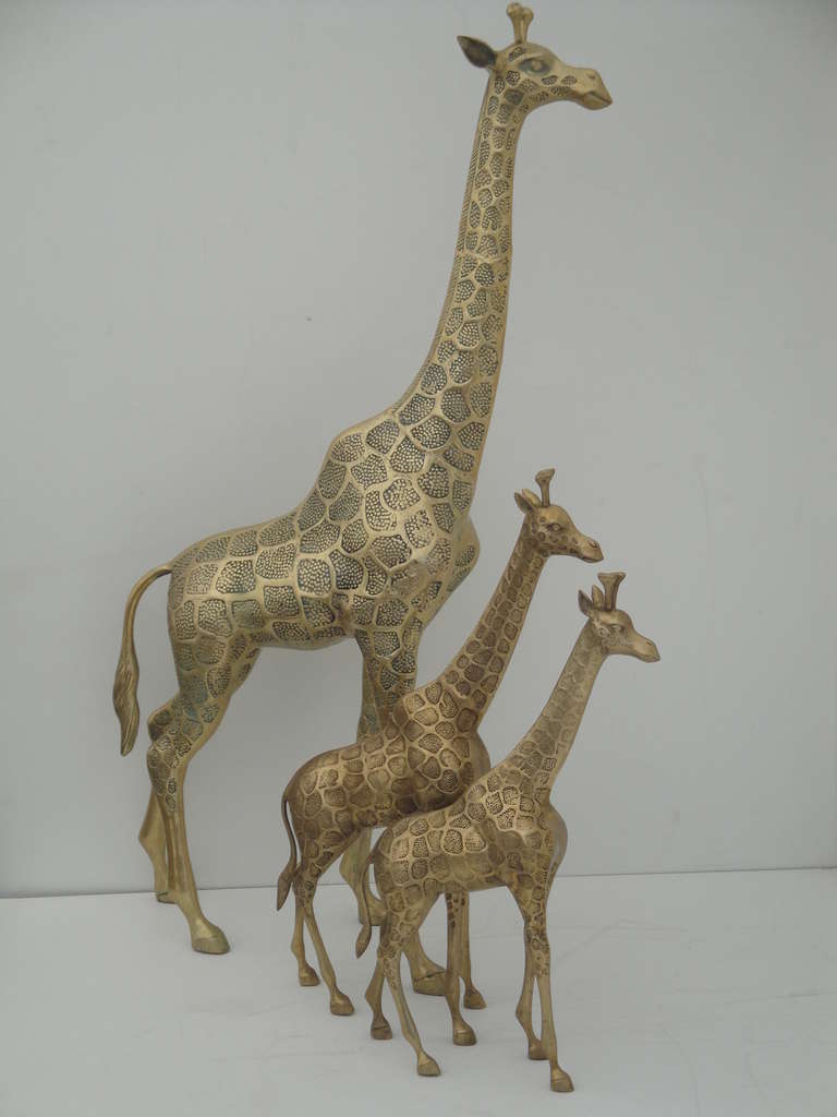 Unknown Brass Giraffe Family Sculpture