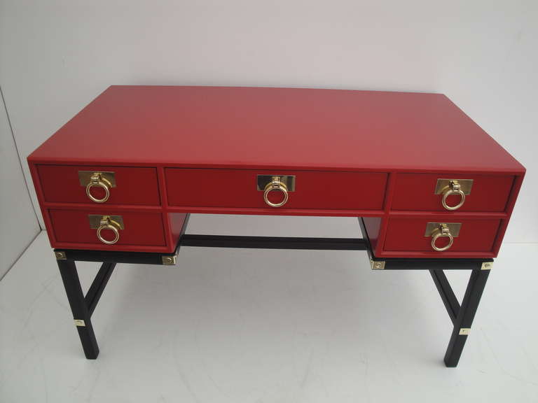 American Hollywood Regency Red Campaign Style Desk