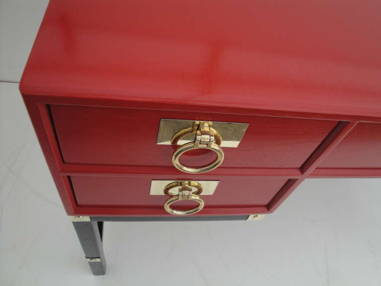 Late 20th Century Hollywood Regency Red Campaign Style Desk