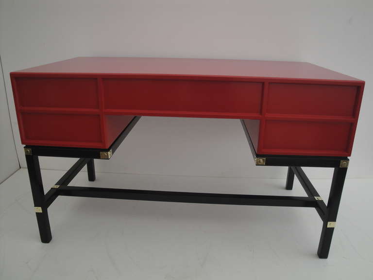 Hollywood Regency Red Campaign Style Desk 1