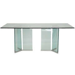 Leon Rosen for Pace Collection Glass and Chrome Dining Table