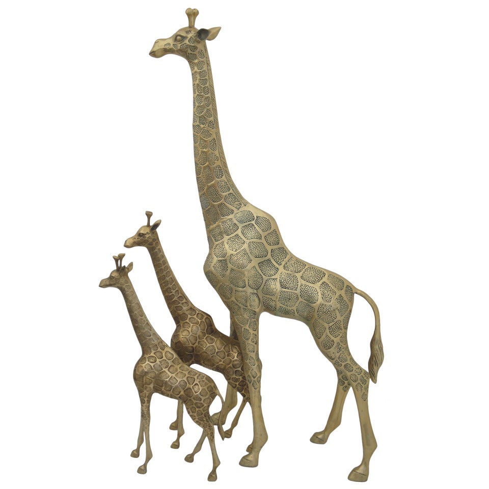 Brass Giraffe Family Sculpture