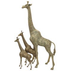 Vintage Brass Giraffe Family Sculpture
