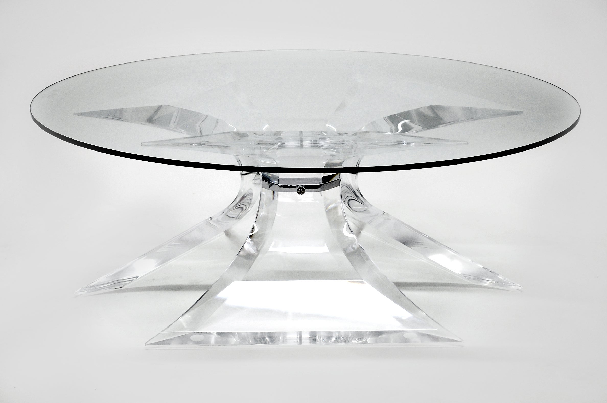 Lion in Frost Lucite Coffee Table with Chrome Center