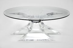Vintage Lion in Frost Lucite Coffee Table with Chrome Center
