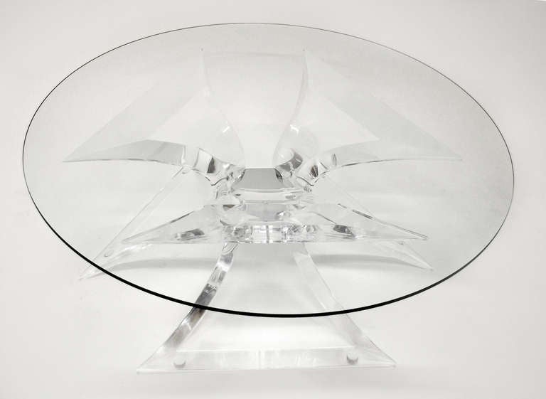 American Lion in Frost Lucite Coffee Table with Chrome Center