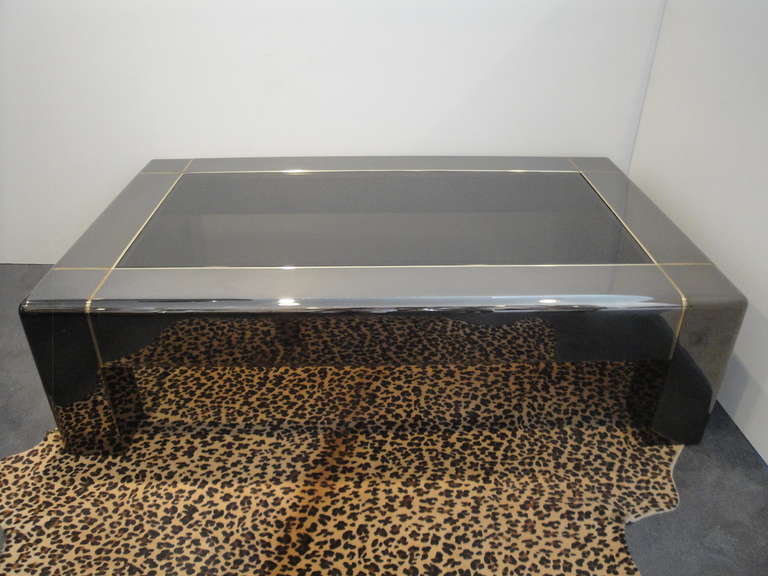 Karl Springer Rare Gunmetal Finish and Brass Coffee Table 4