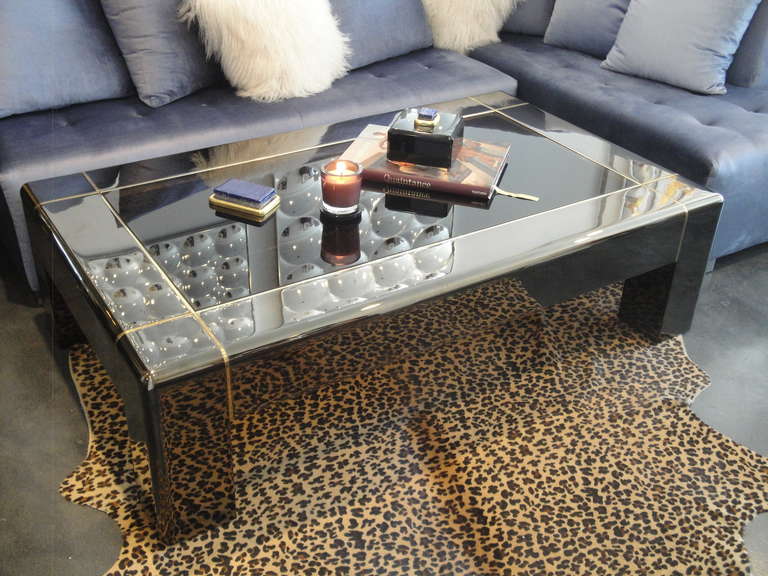 American Karl Springer Rare Gunmetal Finish and Brass Coffee Table