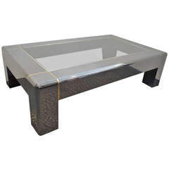 Karl Springer Rare Gunmetal Finish and Brass Coffee Table