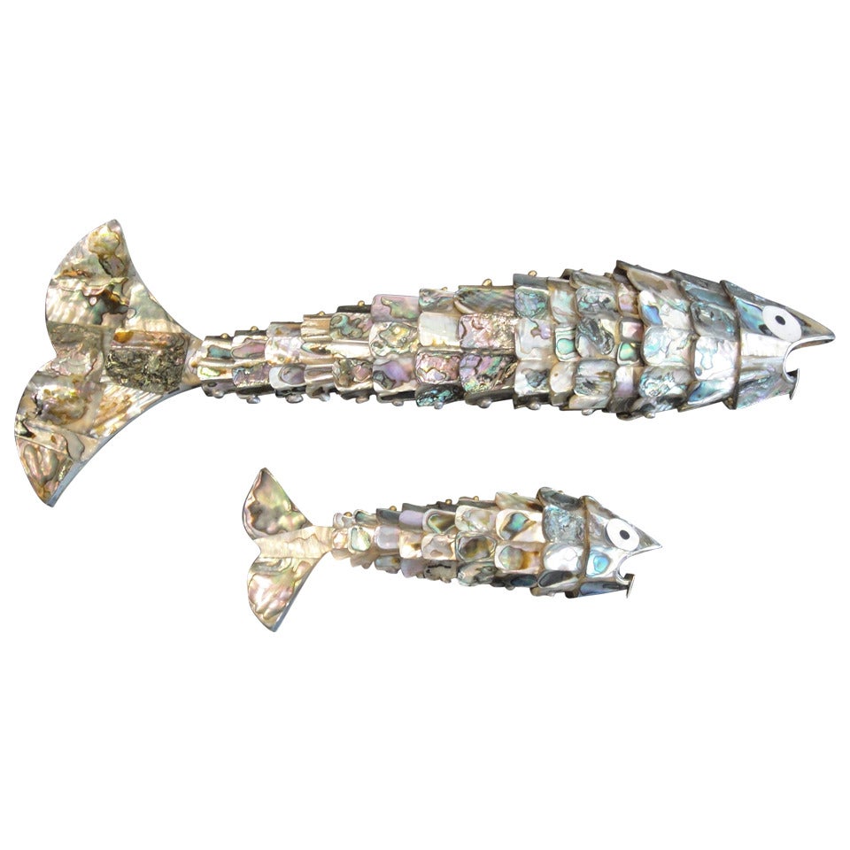 Pair of Abalone Shell Fish Sculptures in the Style of Los Castillos