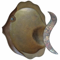  Los Castillo Abalone Shell and Brass Fish Platter