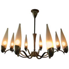 Stilnovo Eight-Arm Brass and Glass Chandelier 12