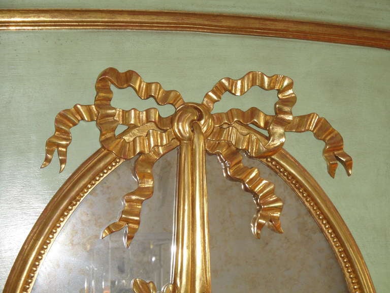 20th Century Exquisite Handcarved French Style Parcel Gilt Trumeau Mirror For Sale
