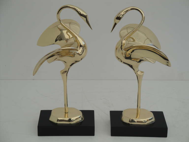 American Pair of Decorative Polished Brass Modernist Cranes