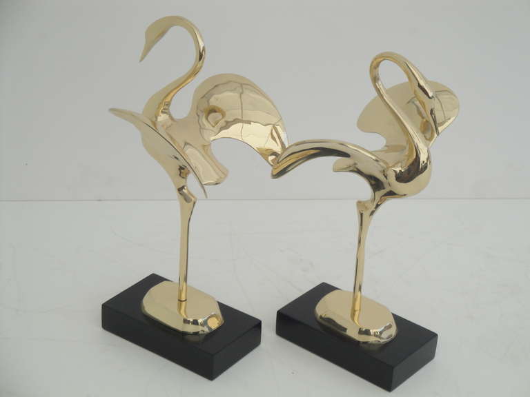 Late 20th Century Pair of Decorative Polished Brass Modernist Cranes
