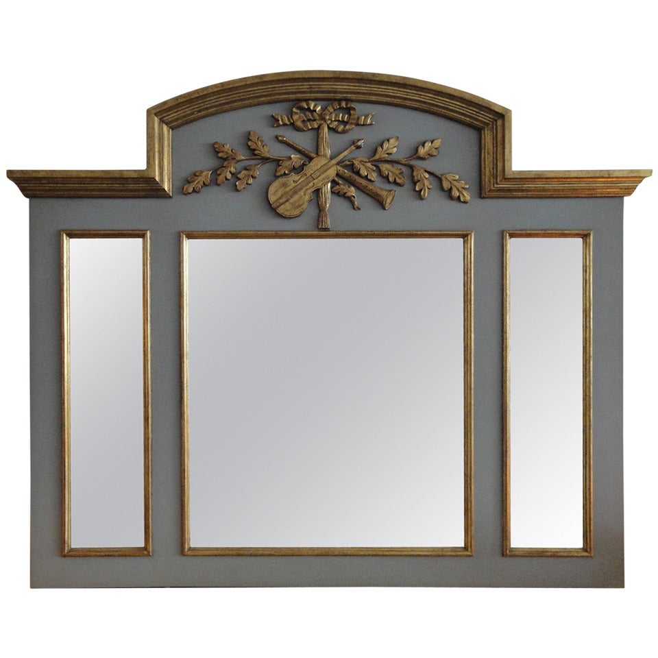 Exquisite Handcarved French Style Parcel Gilt Trumeau Mirror