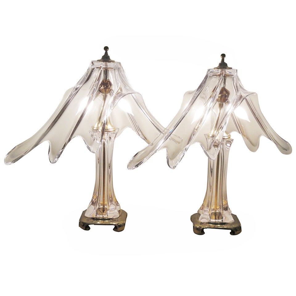 Pair of Art Vannes French Crystal Lamps "Le Chantal" For Sale