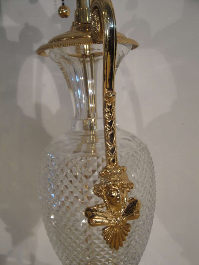 Pair of Bronze and Cut Crystal Neoclassical Lamps In Excellent Condition In North Hollywood, CA