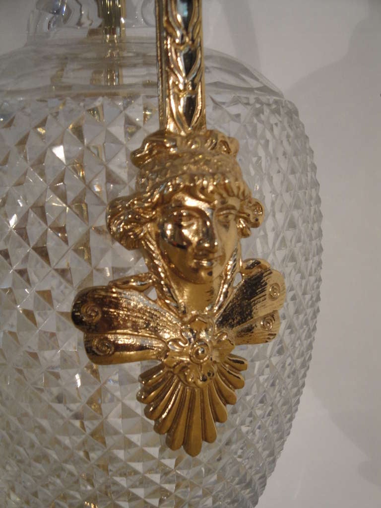 Late 20th Century Pair of Bronze and Cut Crystal Neoclassical Lamps