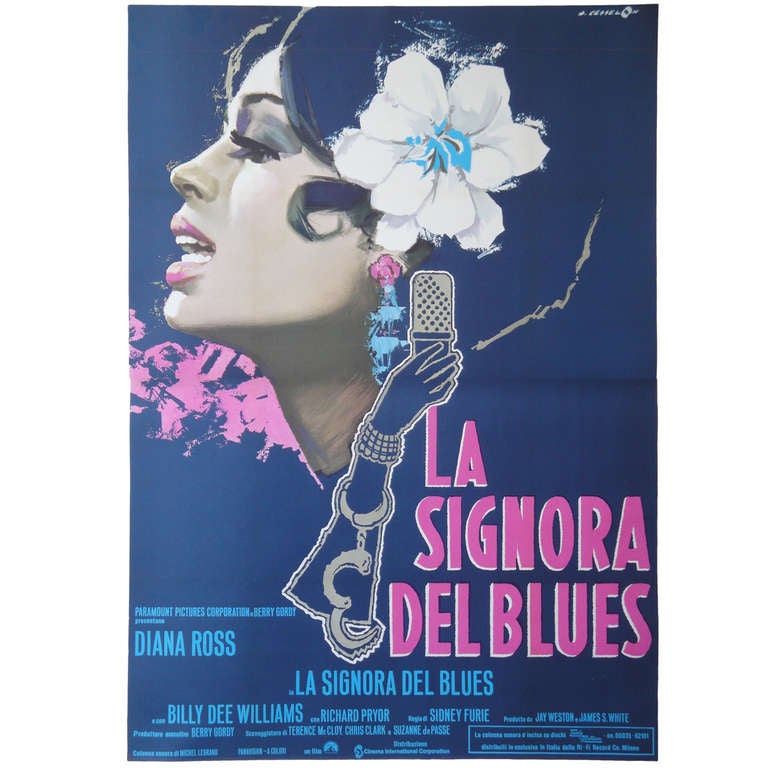 <i>La Signora Del Blues</i> Italian movie poster with Diana Ross, 1970s, offered by Gallery Girasole