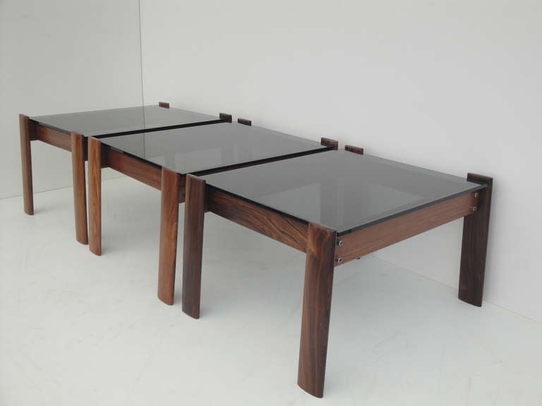 Blackened Set of Three Percival Lafer Brazilian Rosewood End or Side Table For Sale