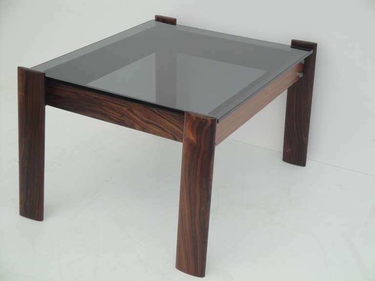 Glass Set of Three Percival Lafer Brazilian Rosewood End or Side Table For Sale