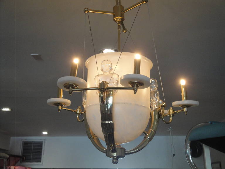 Unknown Alabaster and Brass Art Deco Style Chandelier For Sale