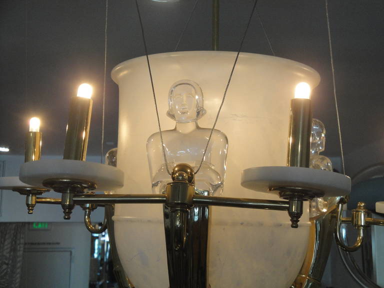 20th Century Alabaster and Brass Art Deco Style Chandelier For Sale