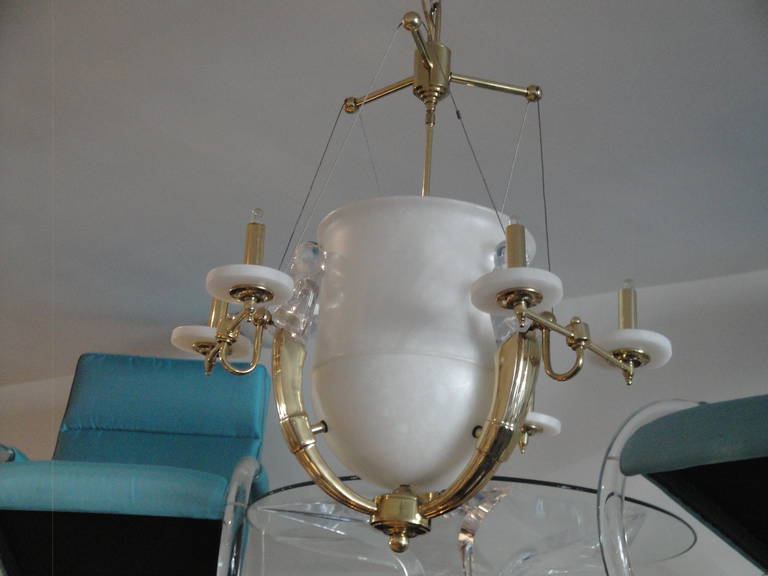 Alabaster and Brass Art Deco Style Chandelier For Sale 3