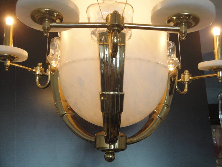 Alabaster and Brass Art Deco Style Chandelier For Sale 1