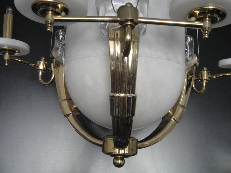 Alabaster and Brass Art Deco Style Chandelier For Sale 2