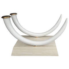 Faux Elephant Tusk and Travertine Dining Table att to Maitland Smith 5