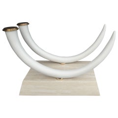 Faux Elephant Tusk and Travertine Dining Table att to Maitland Smith