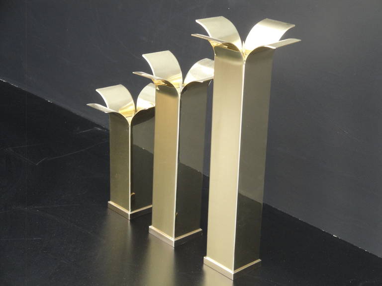 Unknown Set of Modernist Polished Brass Candlestick Holders
