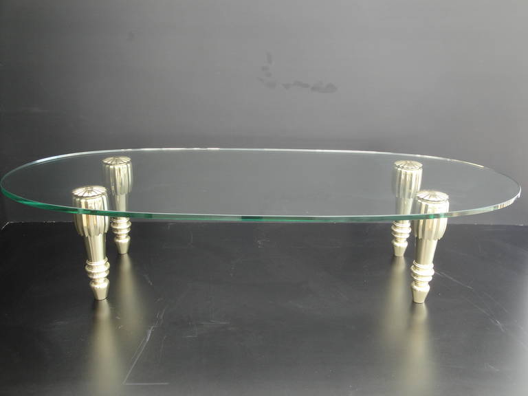 Hollywood Regency Brass and Glass Coffee Table in the Style of P.E. Guerrin