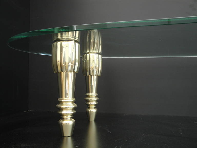 Brass and Glass Coffee Table in the Style of P.E. Guerrin In Good Condition In North Hollywood, CA